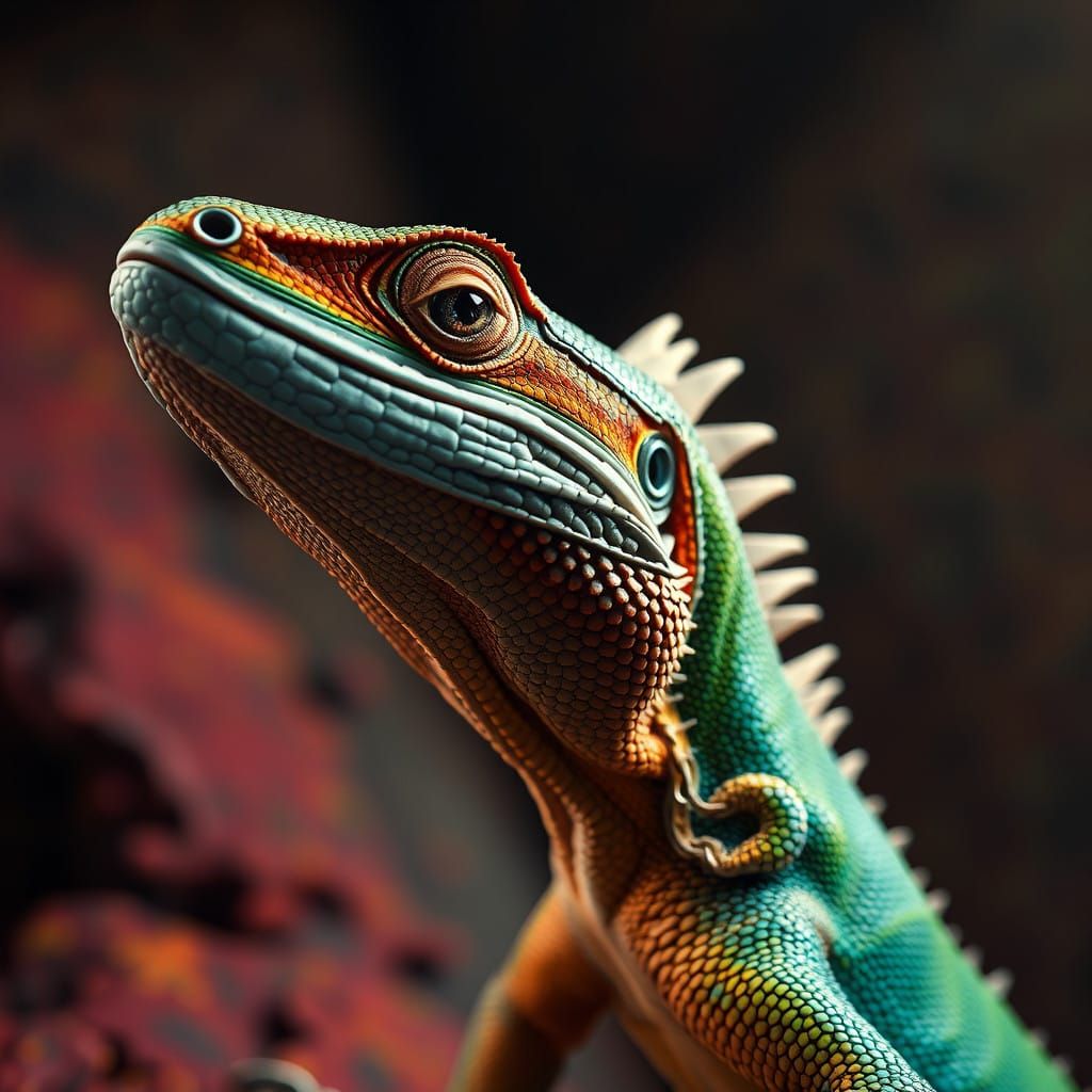 Surrealistic Portrait of a Lizard in Hyperrealistic Detail