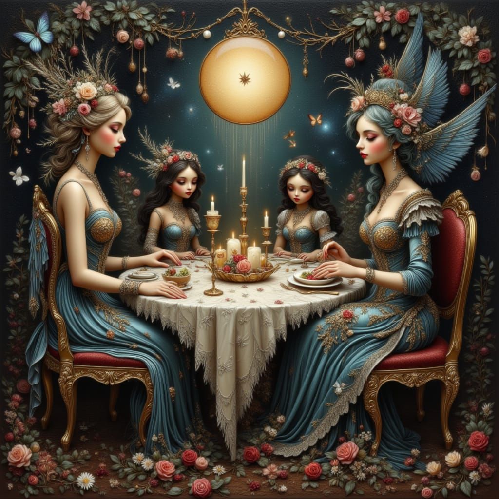 Surreal Dreamscape Dinner with Cosmic Beings