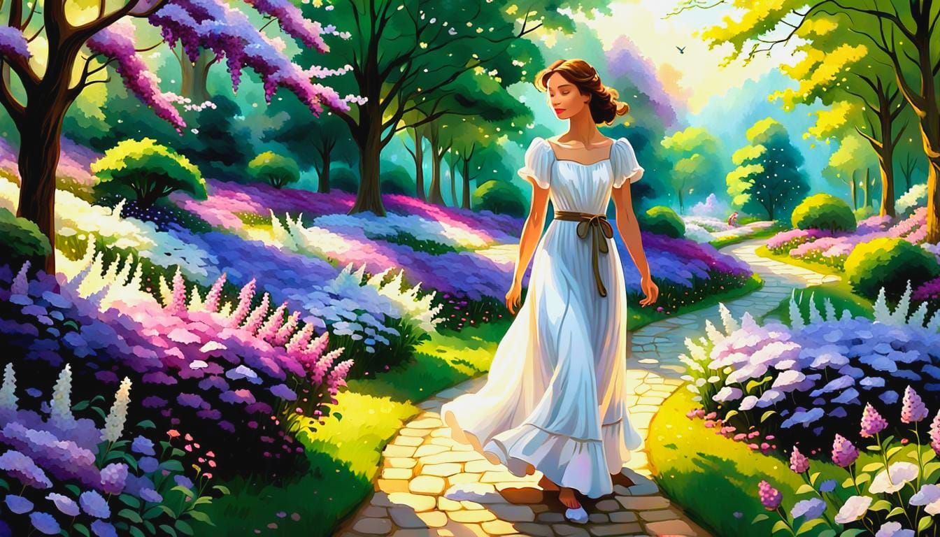 Enchanting Purple Garden Landscape Painting