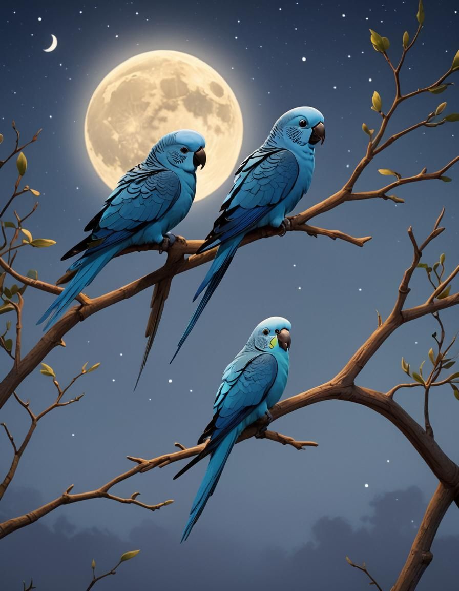 Sleeping Blue Parakeets in Disney Pixar Style