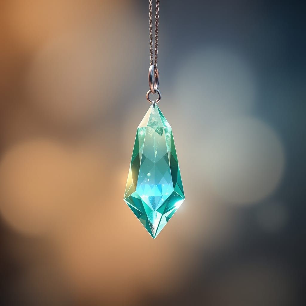 Vibrant Aventurine Crystal Pendant in Cel-Shaded Anime Style