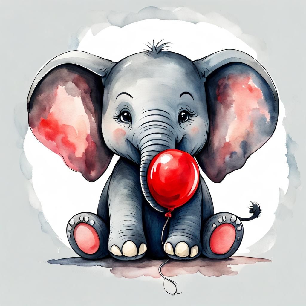 Cute Elephant with Balloon: Watercolor Illustration