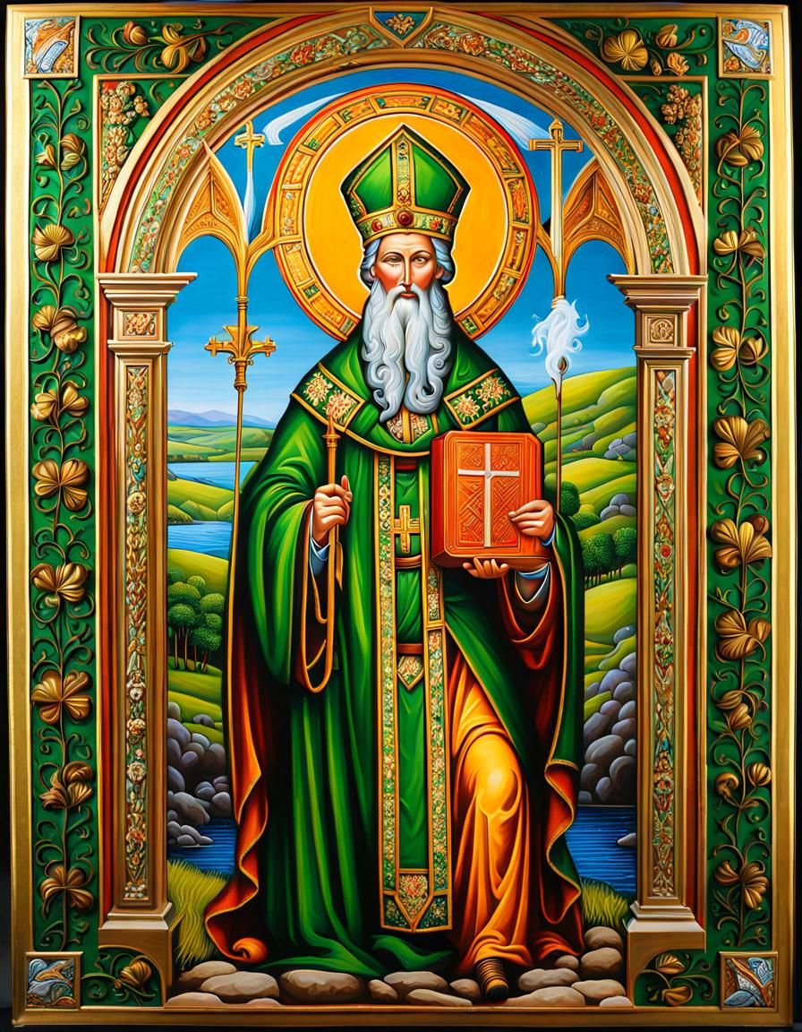 Saint Patrick Religious Painting with Holy Iconography