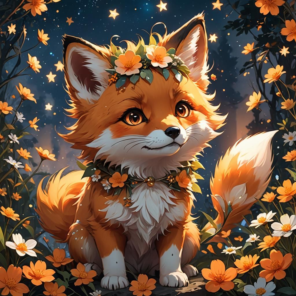 Cute fox wrapped up in flowers