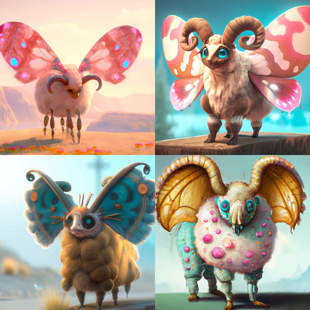 Cute Pastel Sheep Moth Hybrid: Fantasy Concept Art