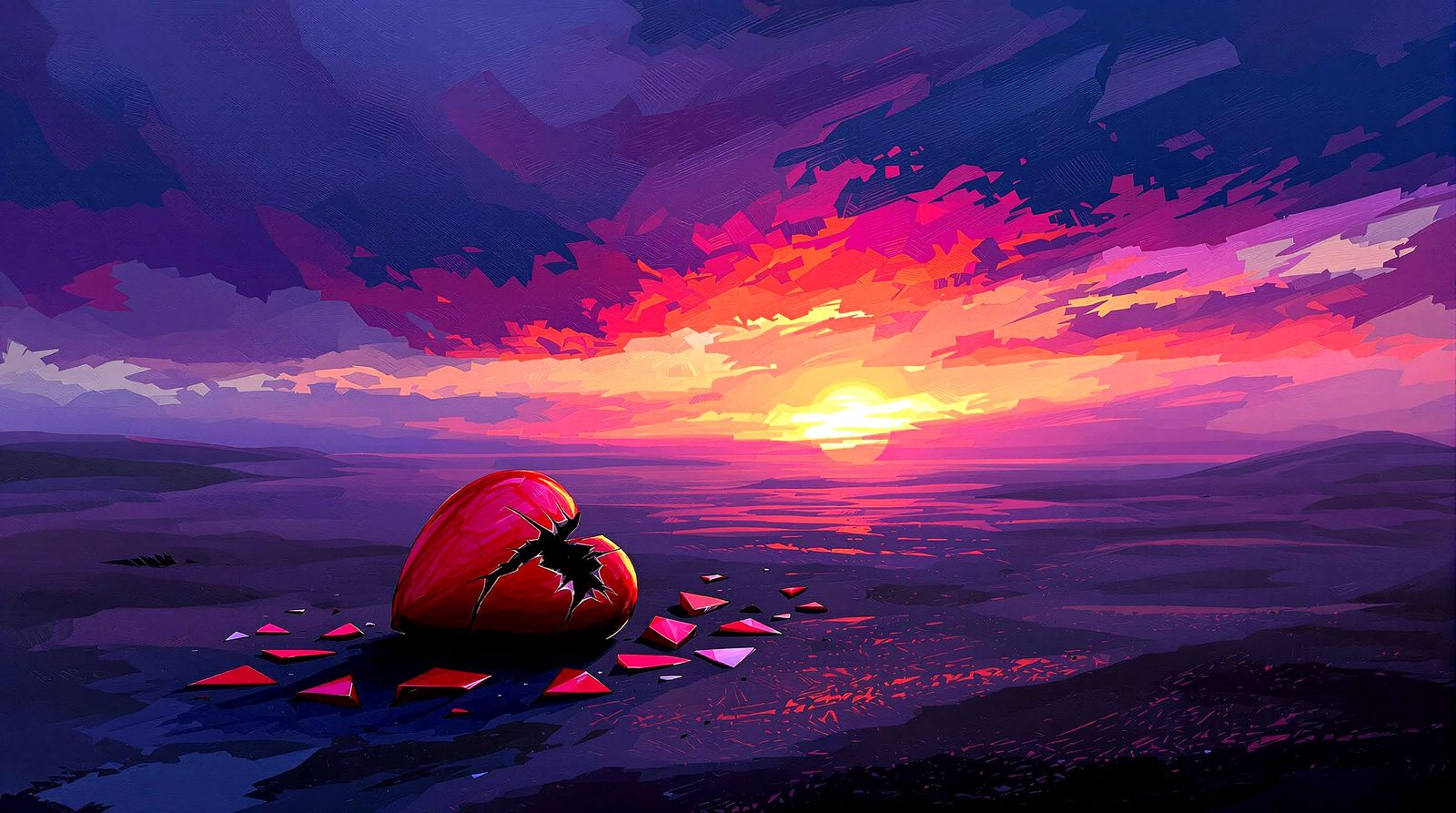 Shattered Heart on Desolate Plain in Dark Fantasy Style