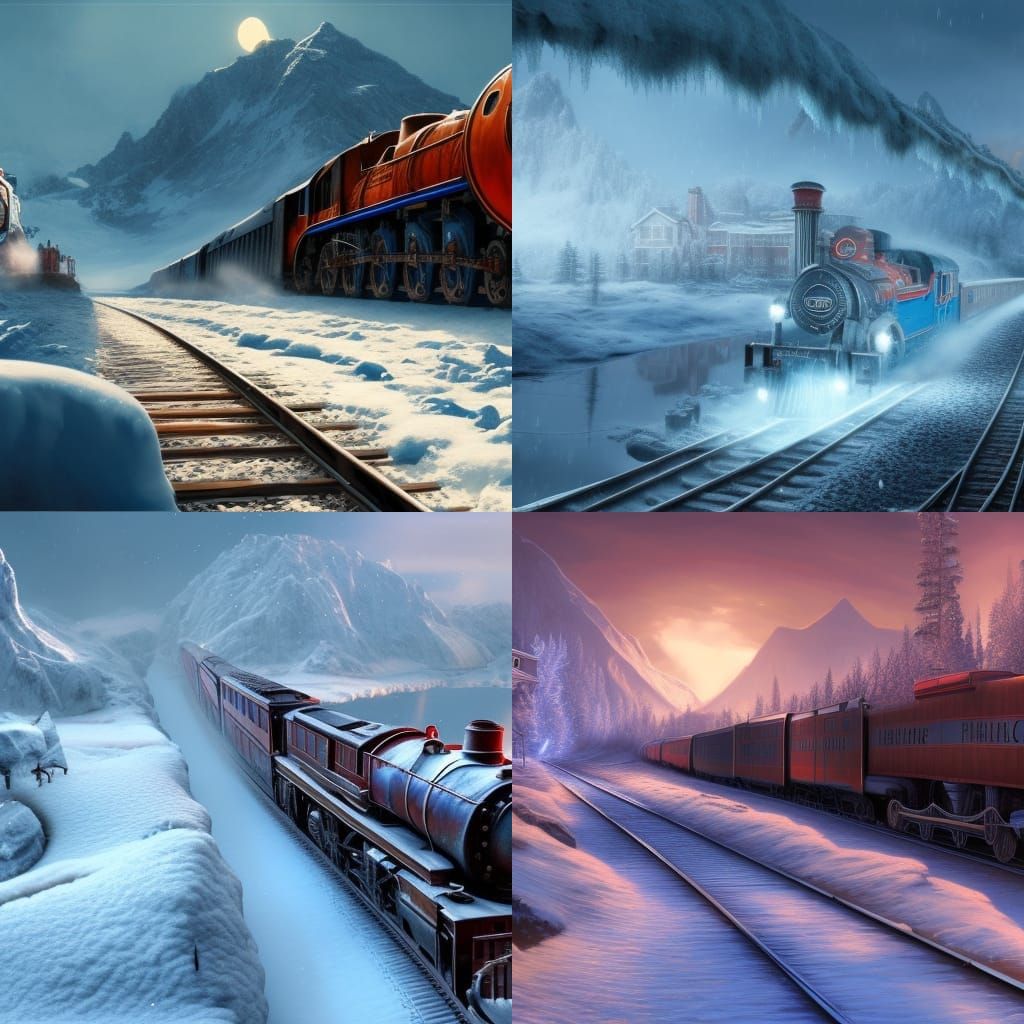 polar express, flooded frozen tracks vs train scene