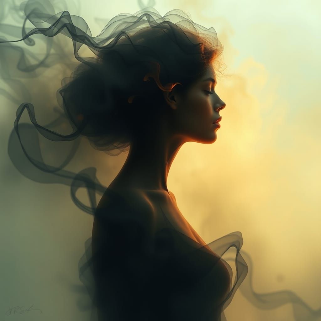 Ethereal Woman Made of Smoke in Dreamy Haze