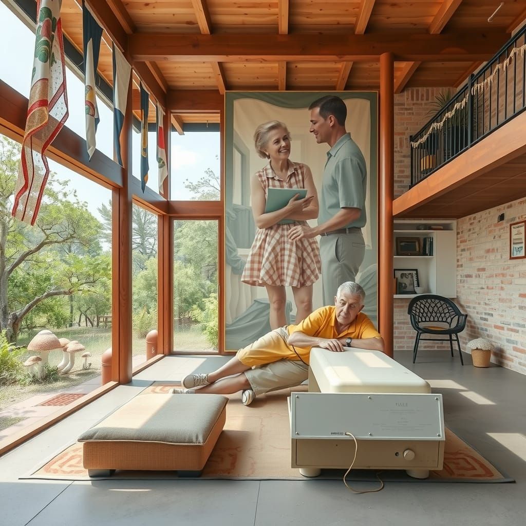 Elderly Couple and Vintage Computer, Black and White Photo