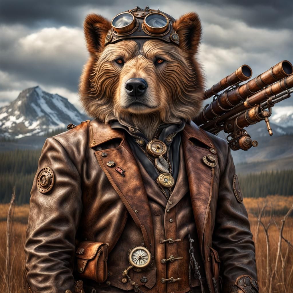 Steampunk Hunter in Hyperrealistic Fantasy Style