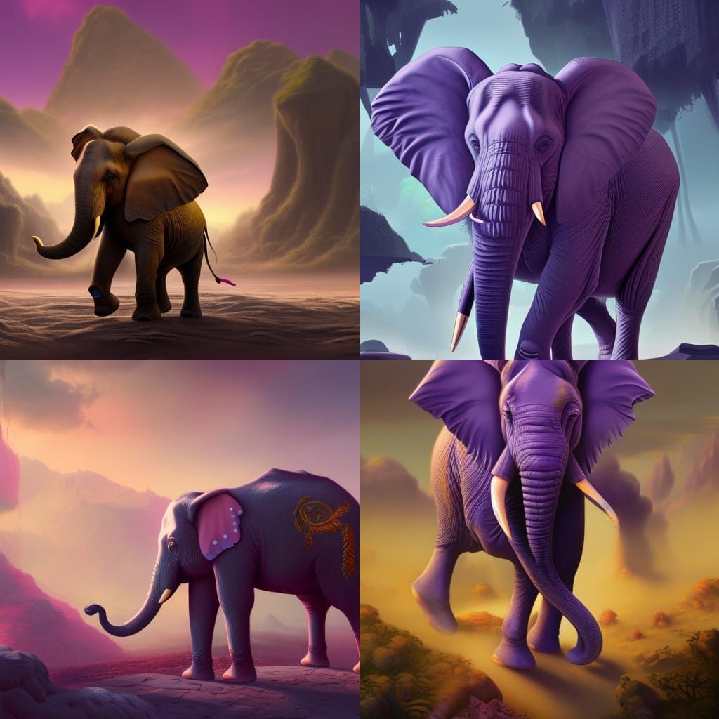 Purple Elephant in Detailed Matte Painting