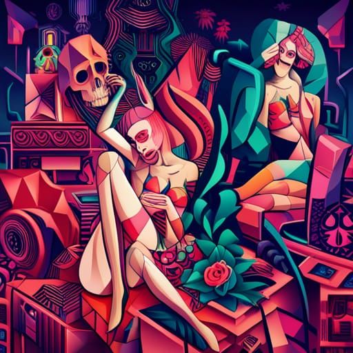 Cubist Robot Rabbit with Wizards and Warlocks