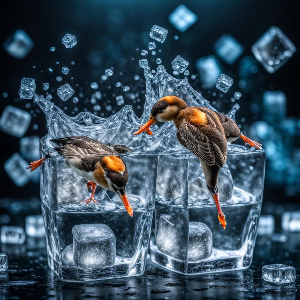 Ducks dancing on ice cubes