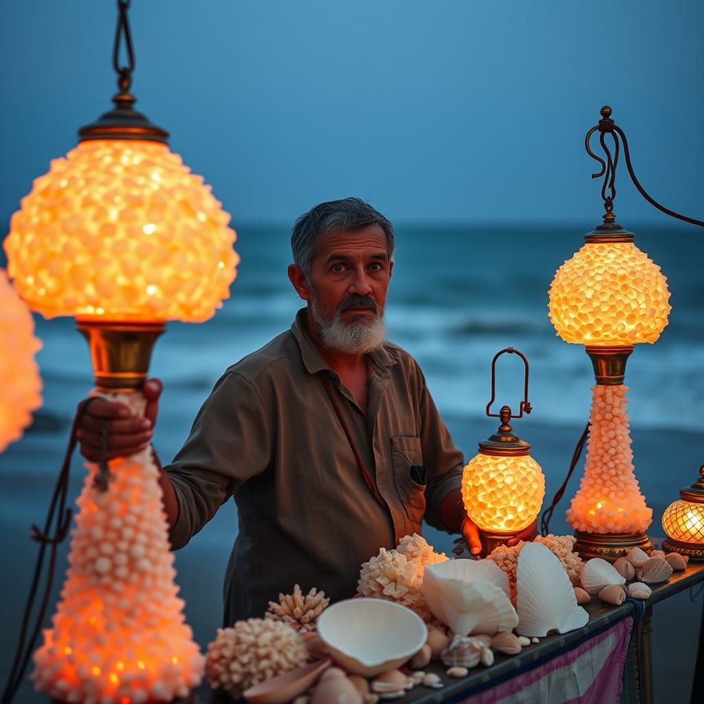 Seaside Lamp Seller with Shell Lamps
