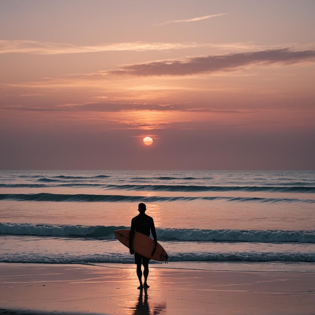 Beach Sunset Silhouette of a Surfer