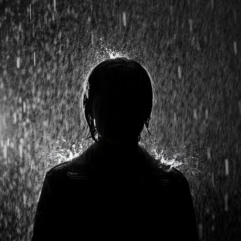 Torrential Rain Silhouette in Film Noir Style
