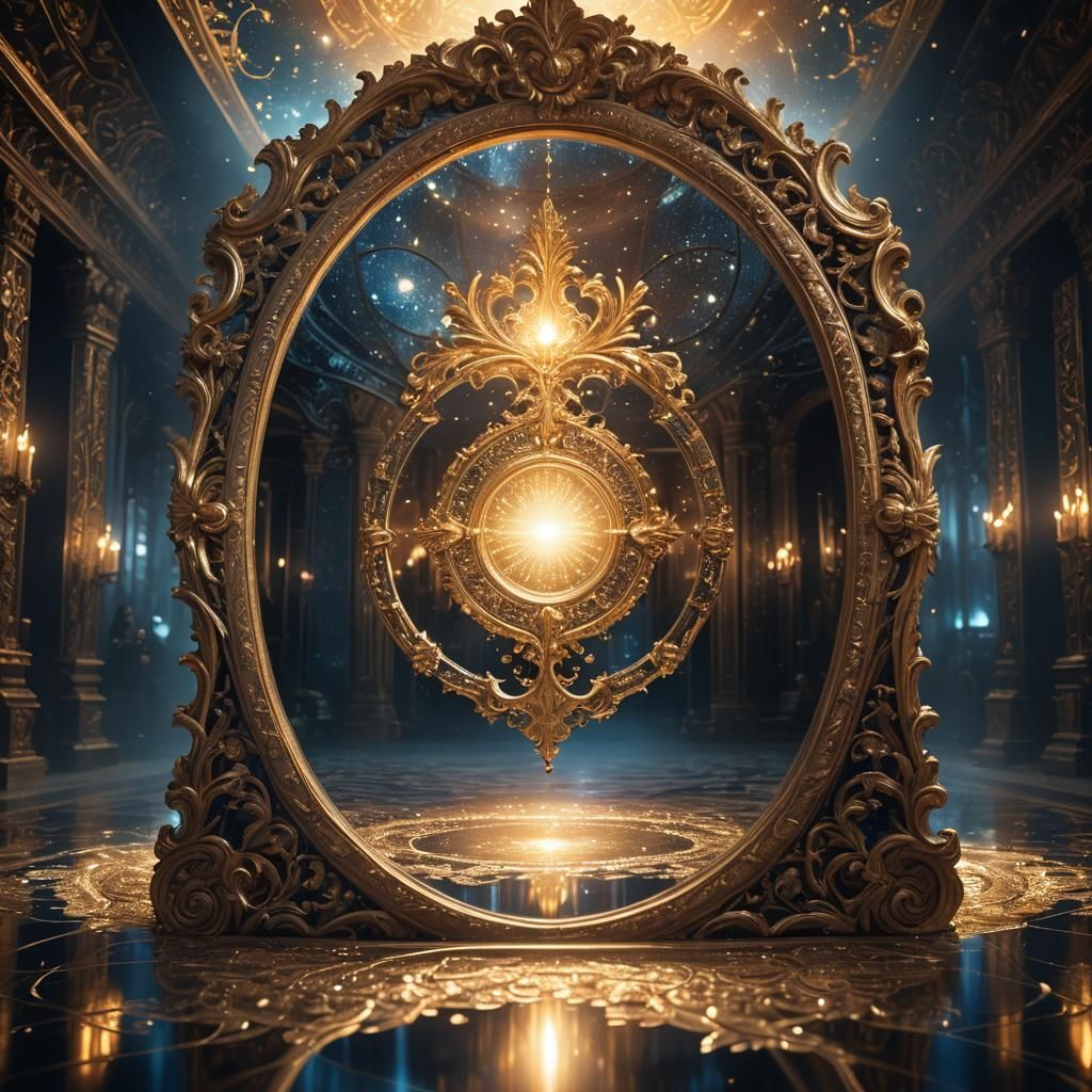 Mystical Mirror with Ethereal Lights: Fantasy Concept Art
