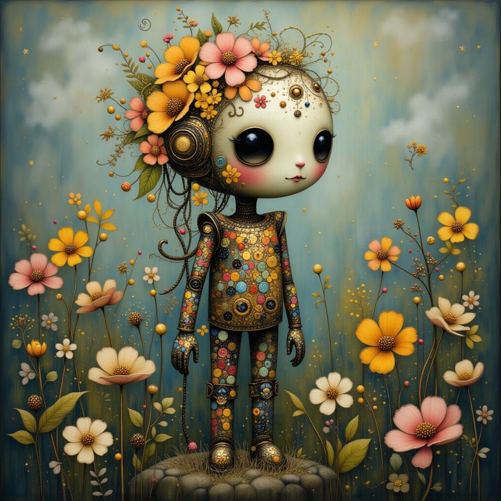 Floral Robot in Ornate Armor, Mystical Art
