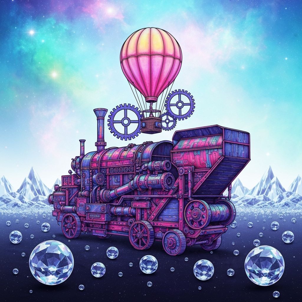 Psychedelic Steampunk Thresher with Hot Air Balloon