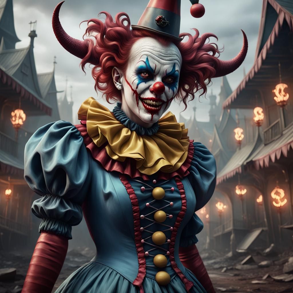 Demonic Satanic Clown: Detailed Digital Painting
