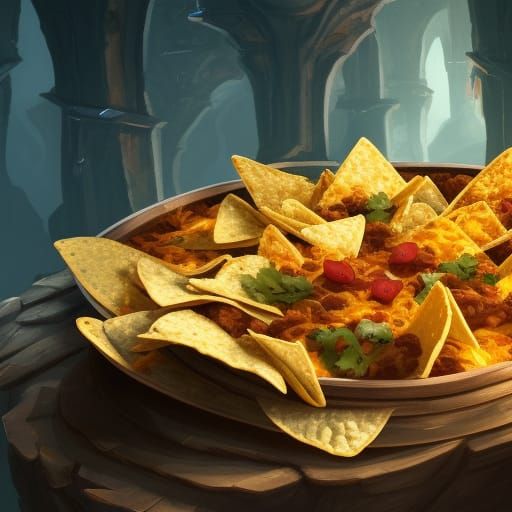 Delicious Nachos Detailed Matte Painting in Deep Color