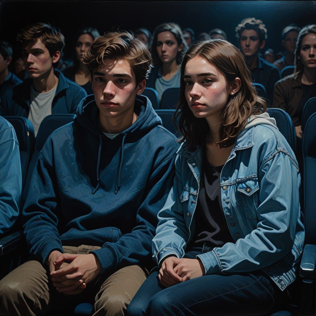 Moody Portrait of Young Couple in a Dark Cinema