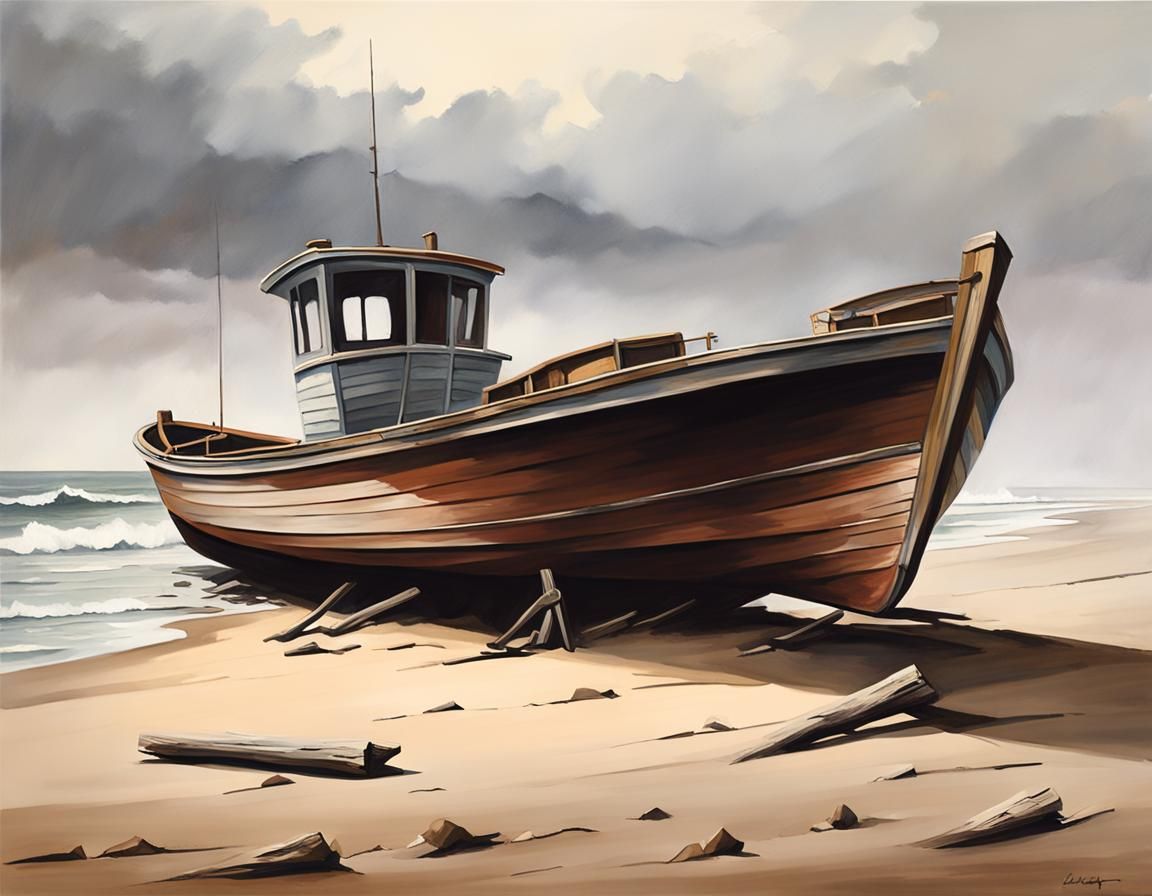 Moody Beach Scene in Edward Hopper Style