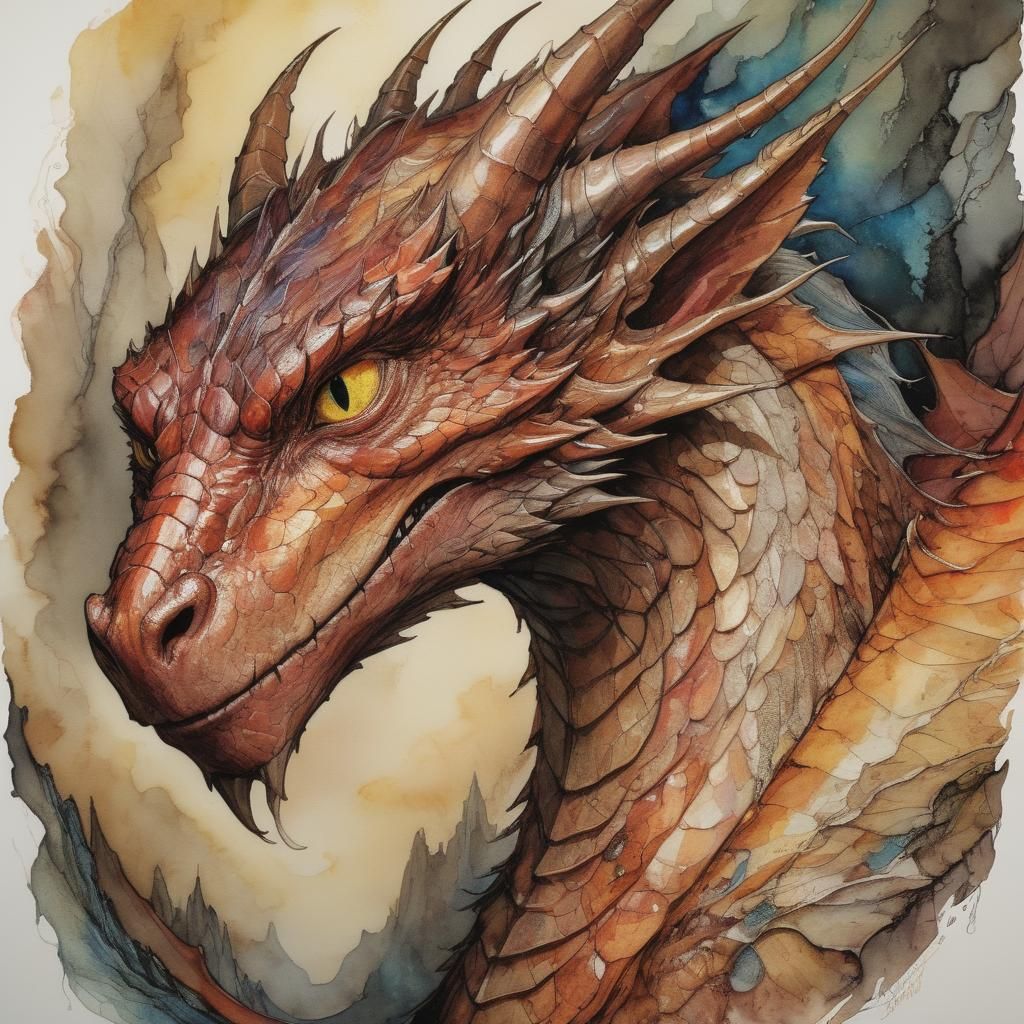 Smaug Portrait in Lothlórien, Detailed Alcohol Ink Art