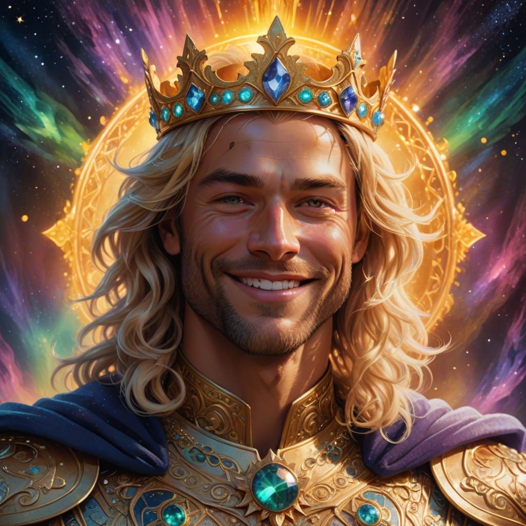 Blonde Pleiadian Prince with Aurora Crown in Golden Hour