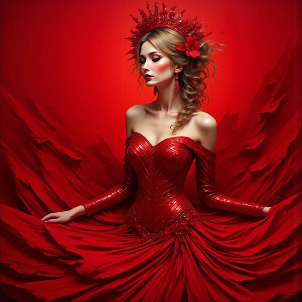 Red Sequin dress woman portrait