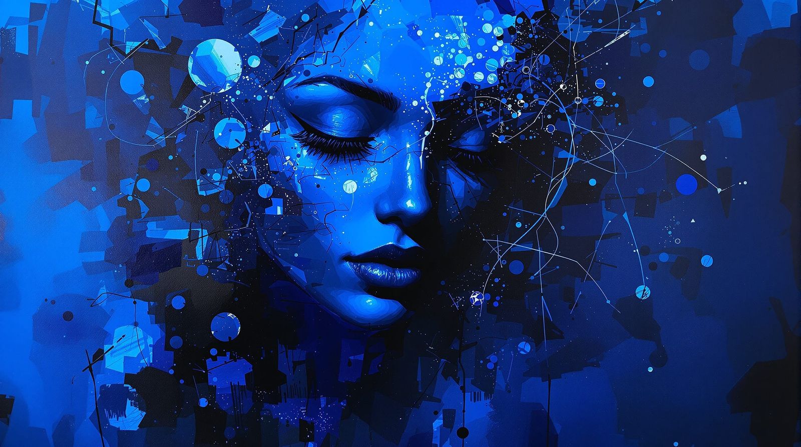 Blue Monochrome Painting of a Woman in Josephine Wall Style