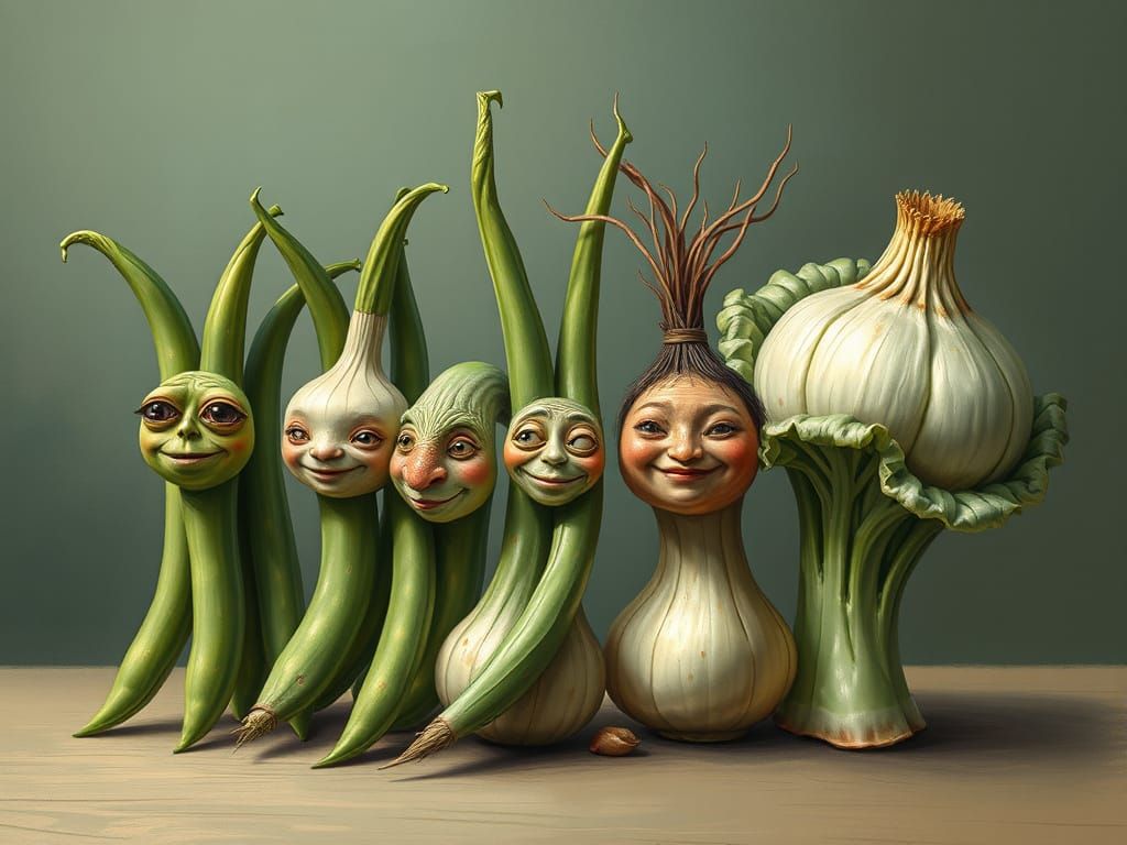 Whimsical Vegetables With Mysterious Faces in Painterly Styl...