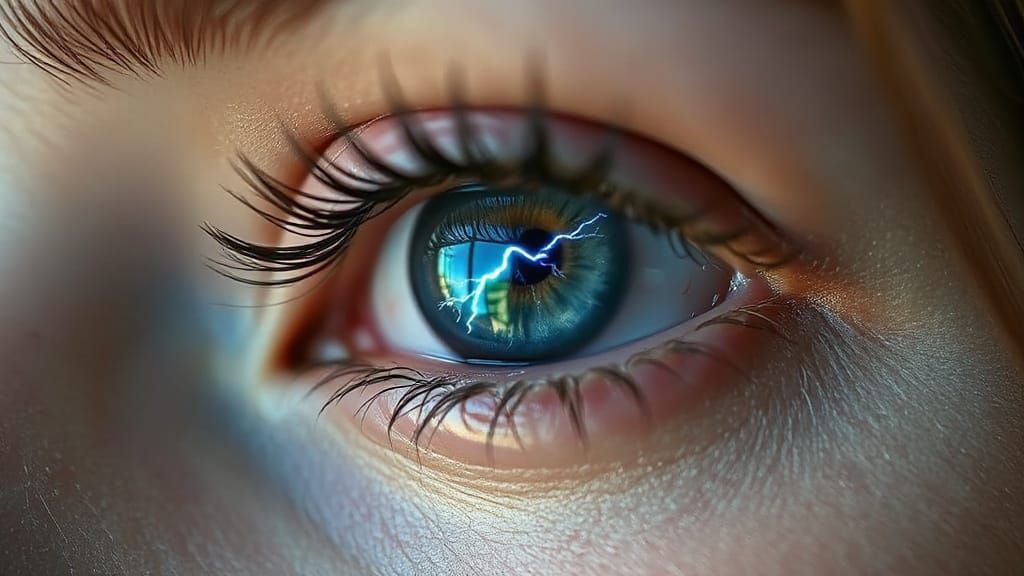 Striking Eye Reflecting Lightning, High-Resolution Photograp...