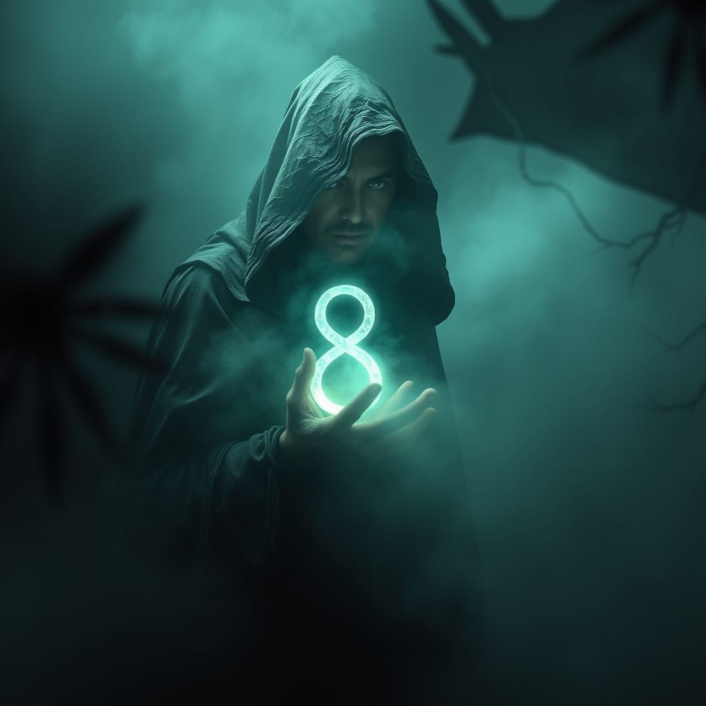 Ethereal Fortune Teller in Victorian-Era Cloak Illuminated b...