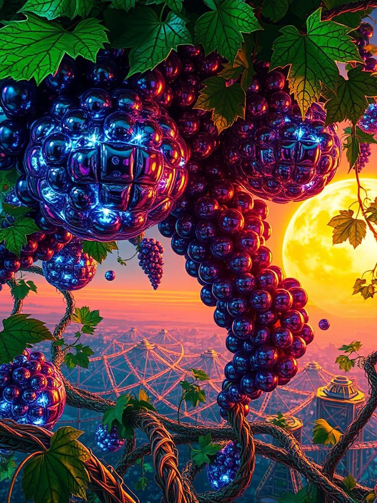Surreal Cosmic Vines Bloom with Iridescent Spheres