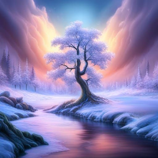 Glowing Ice Tree Under Epic Clouds