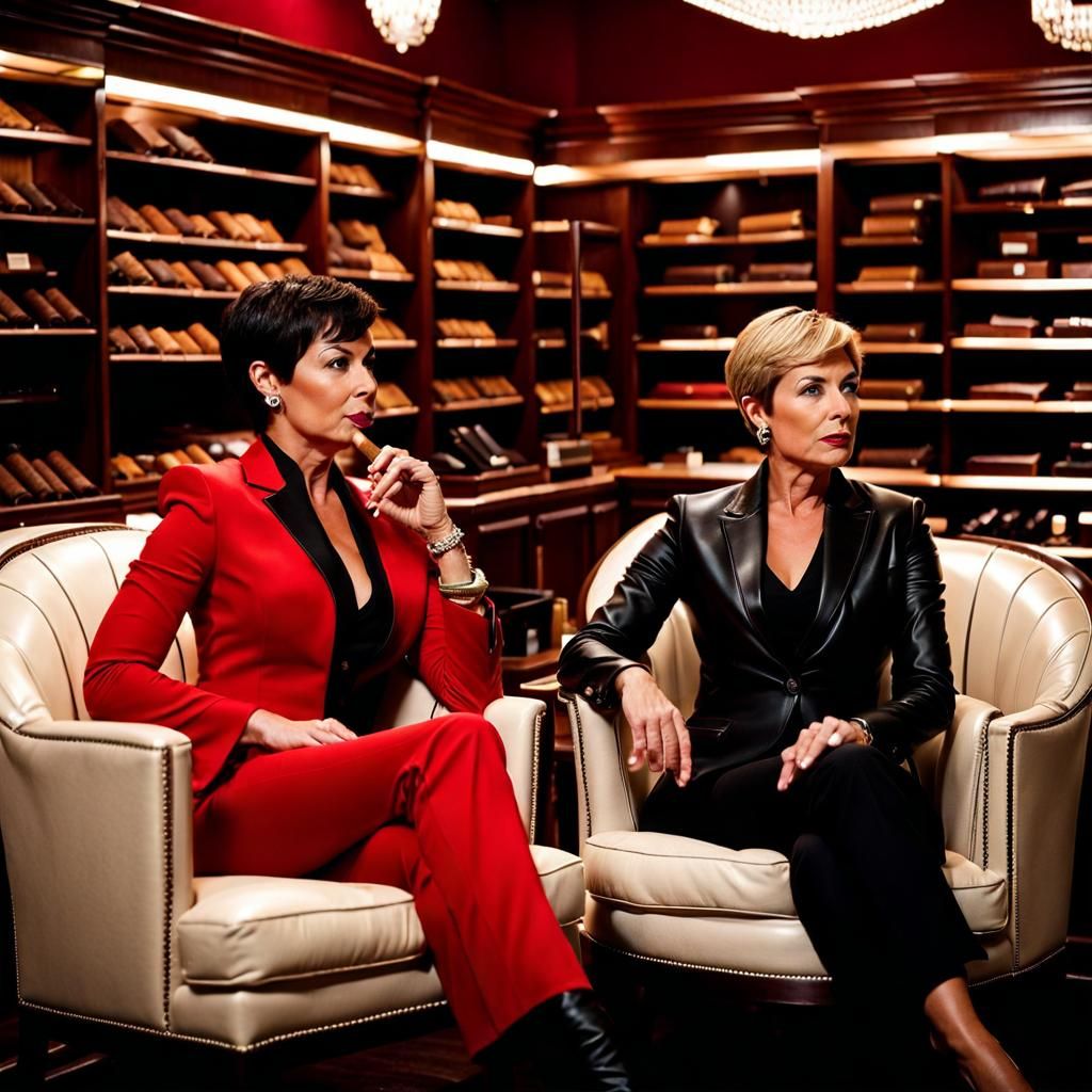 Businesswomen Smoking Cigars in a Cigar Shop