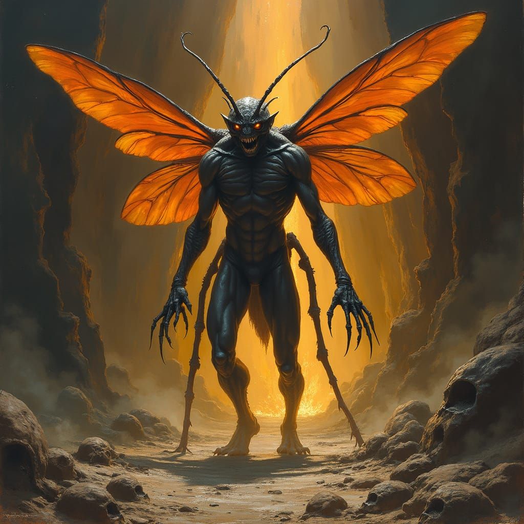 Wasp Creature Terror in Earthy Oil Painting Style