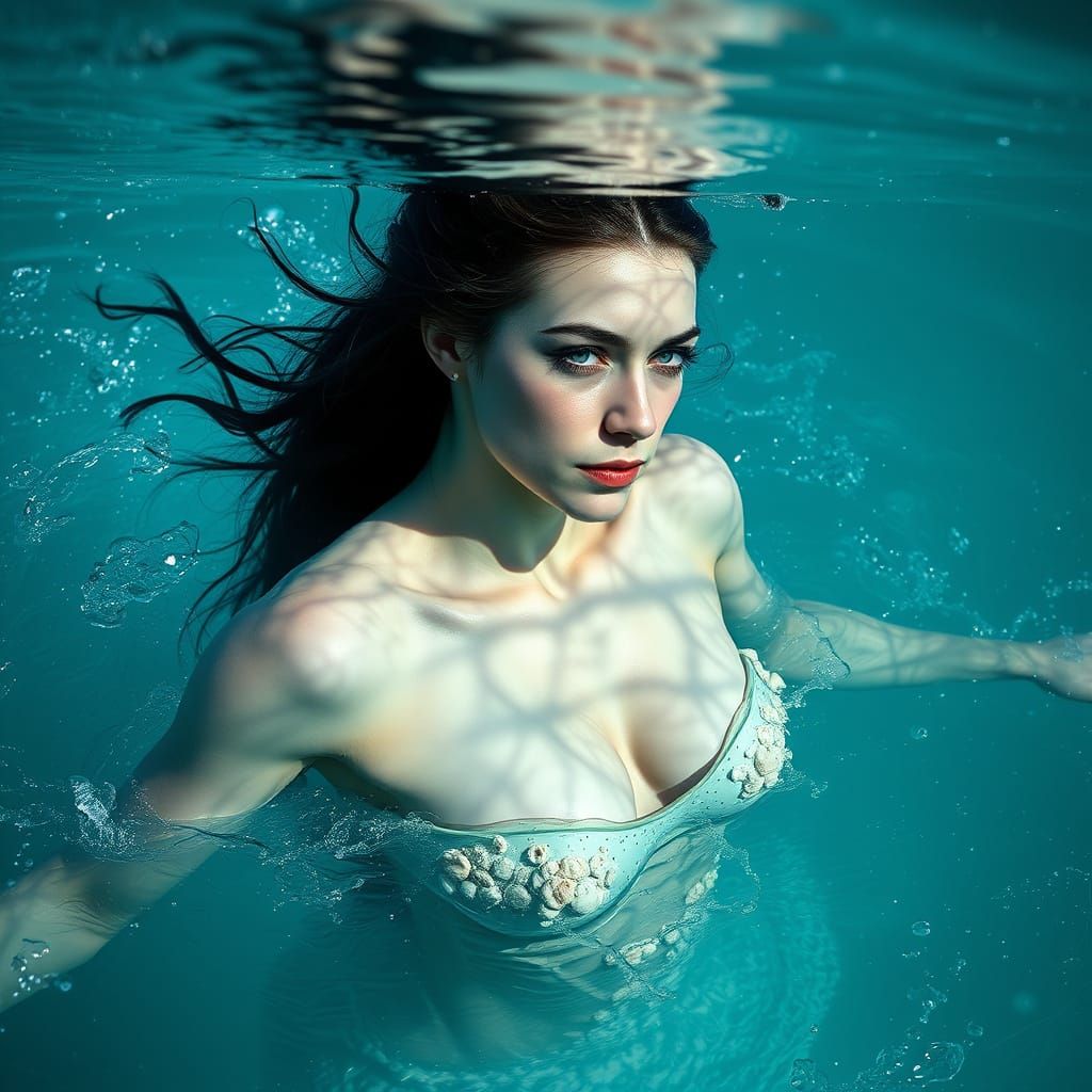 Mysterious Mermaid Swims in Turquoise Waters