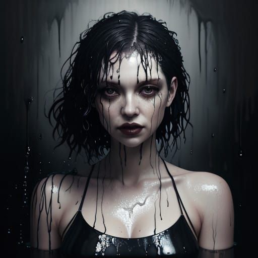 Gothic Wet Female Form in Oil Painting Style