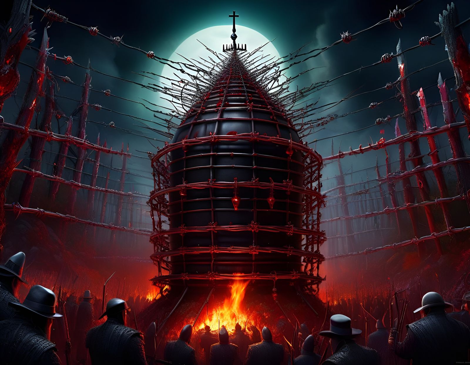 Surreal Funeral Pyre Fantasy in Cyberpunk Style