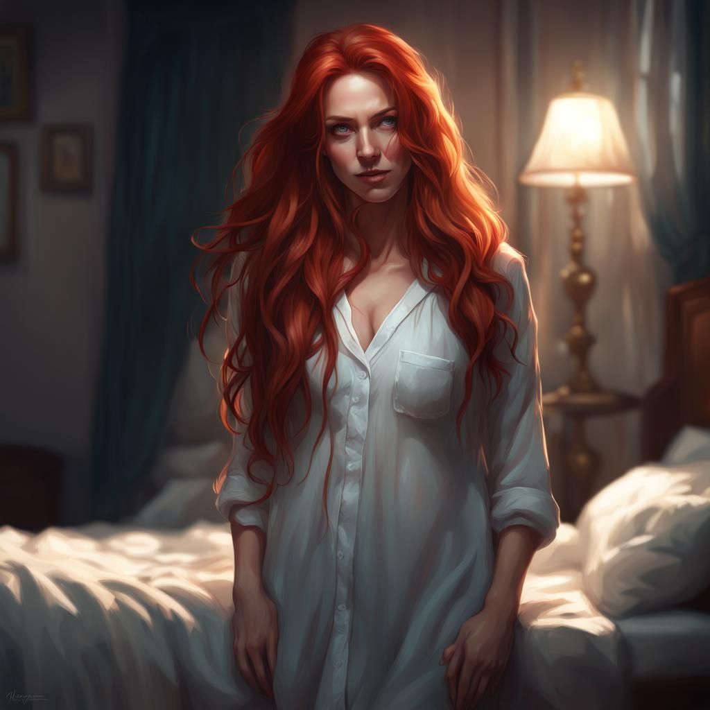 Red-Haired Woman Portrait with Dynamic Lighting