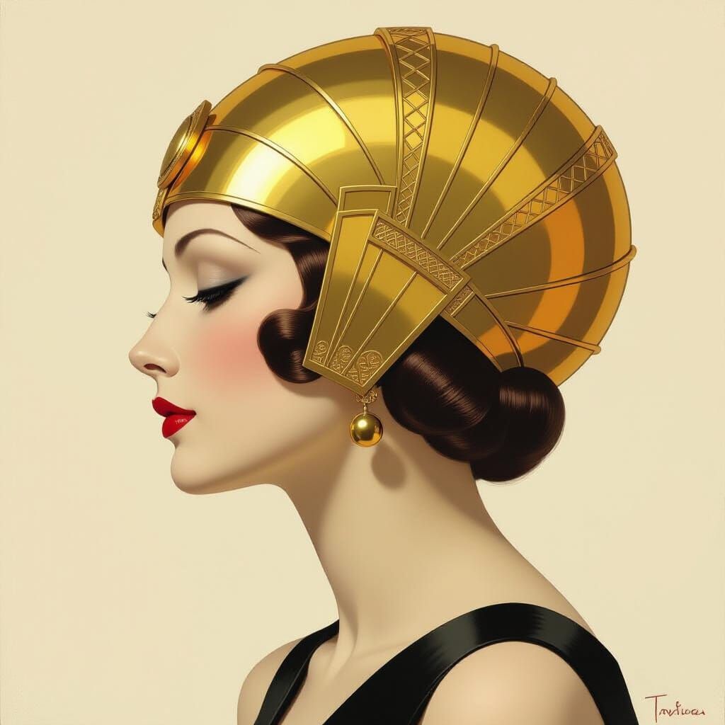 Art Deco Woman's Profile in Gold and Chrome