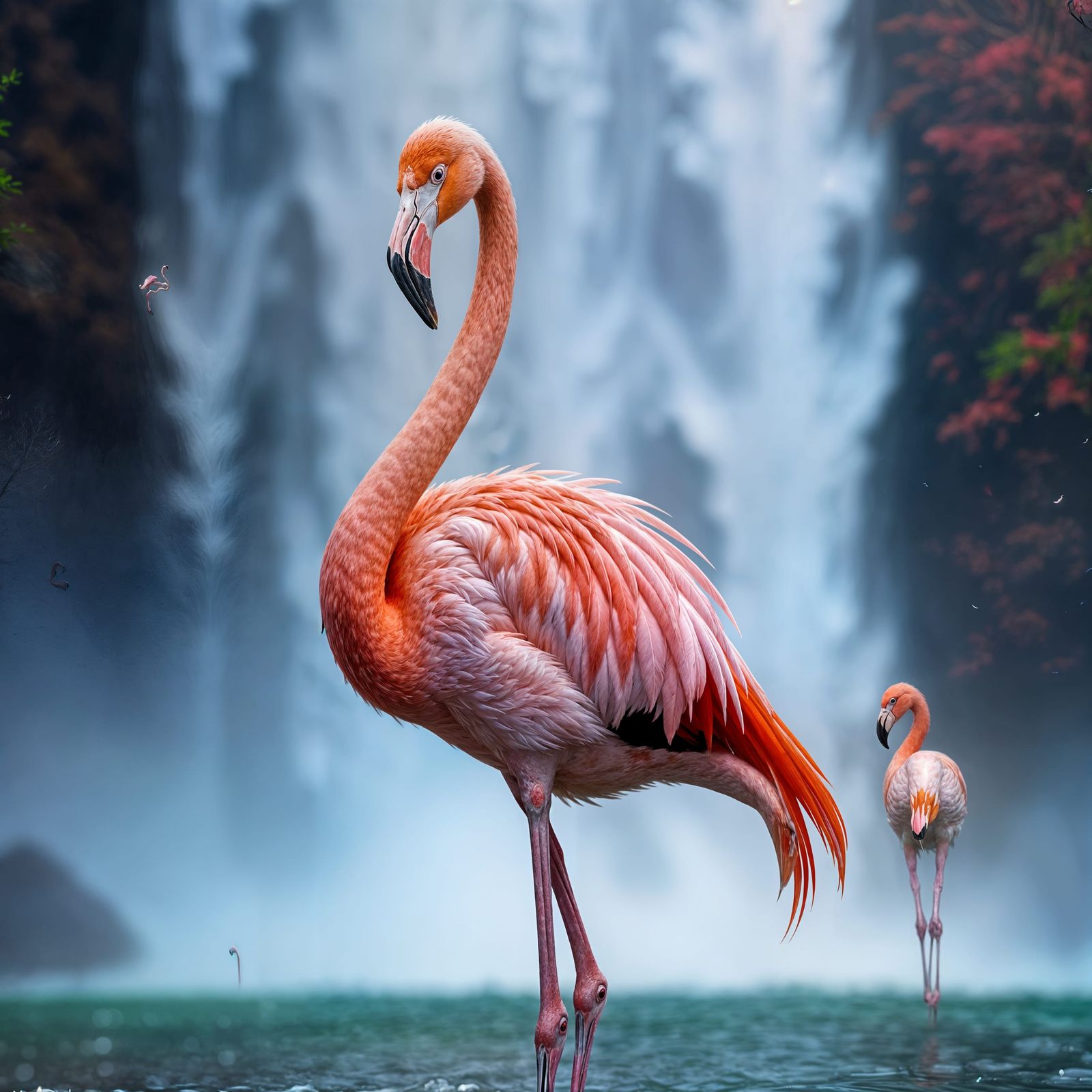 Ethereal Pink Flamingo in Moody Waterscape