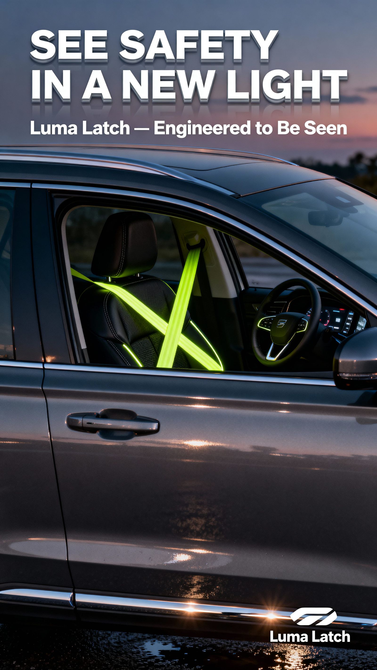 High-End SUV at Dusk with Neon Safety Glow