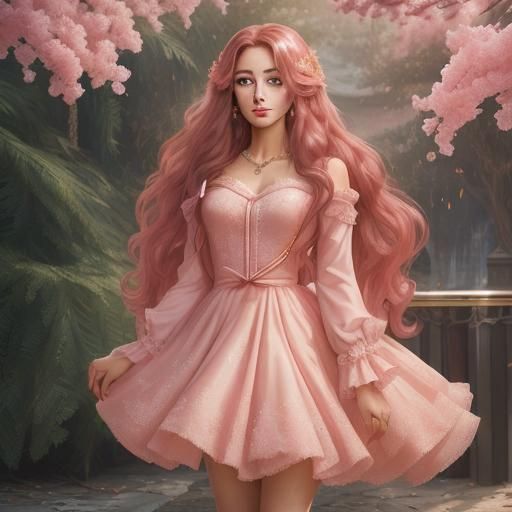 Anime Girl in Pink Gown Holding Birthday Cake