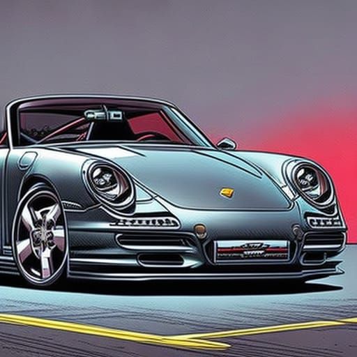 Porsche in Comic Book Art Style