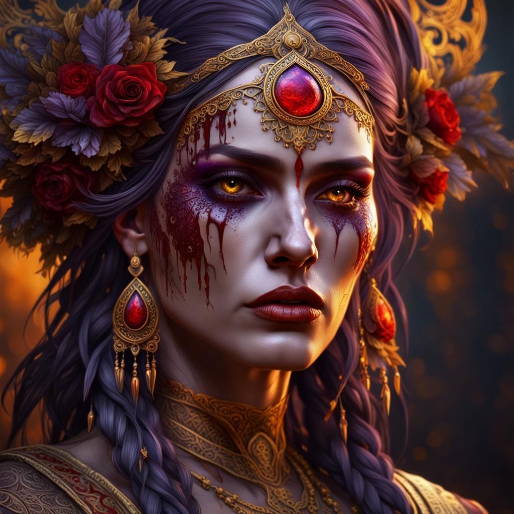 Dark Fantasy Woman with Red Tears