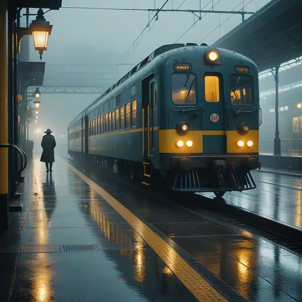 Moody Film Noir Train Station at Dusk
