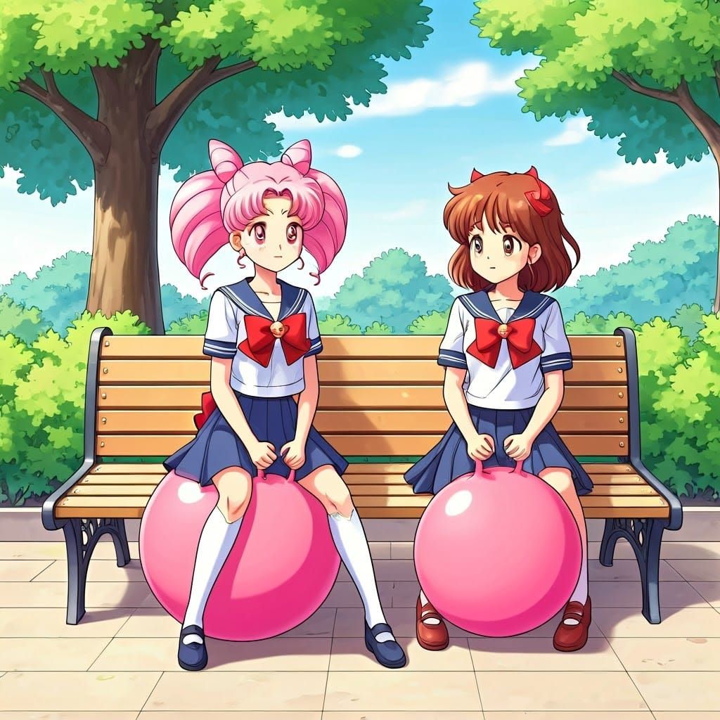 Chibiusa and Usagi on a Hopper Ball, Sailor Moon Style